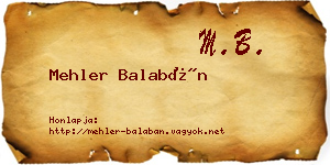 Mehler Balabán névjegykártya